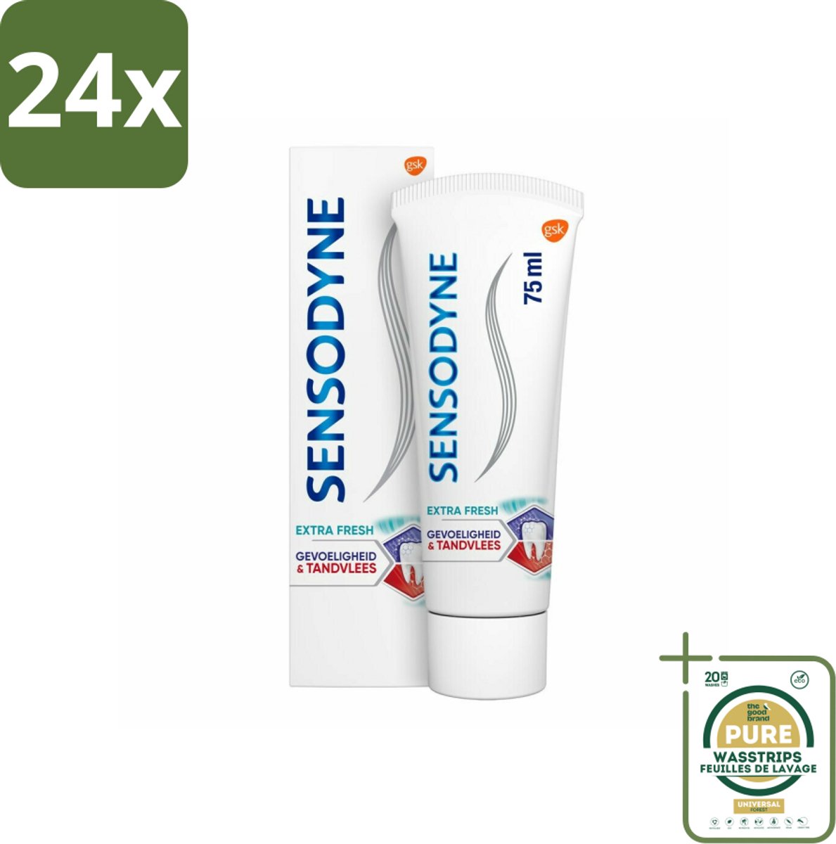 Sensodyne - Tandpasta - Gevoeligheid & Tandvlees - Extra Fresh - 75 ml - Voordeelverpakking - 24 stuks - Tandplak - Gevoelige tanden