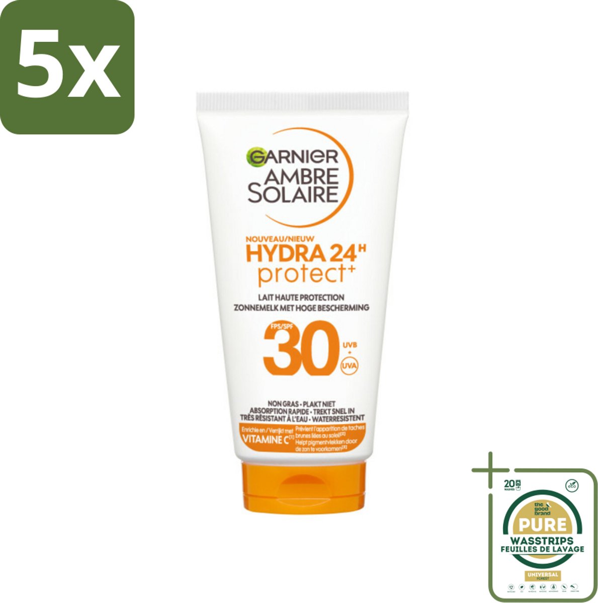 5 x Garnier - Ambre Solaire - Zonnebrandcrème - Hydra 24H Protect - SPF 30 - Reisformaat - 50 ml - Grootverpakking - Zonbescherming - Zonnebrandcrème - SPF 30 - Hydratatie - Reisformaat