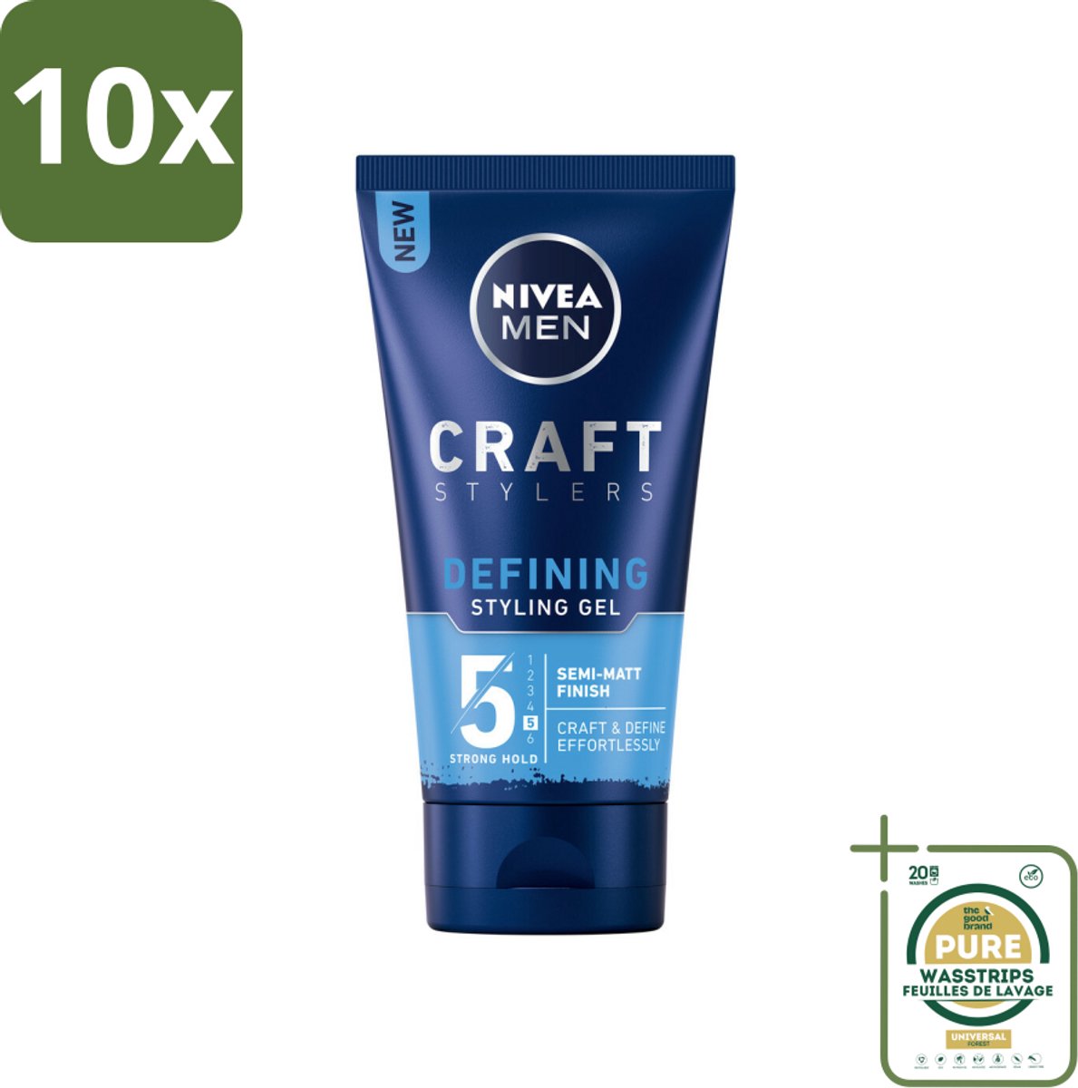 10 x NIVEA MEN - Styling Gel - Matte Finish - 150 ml - Grootverpakking - Styling Gel Voor Mannen - Matte Finish Haar - Haar Fixatie - Haar Verzorging - Vitamine E Haar