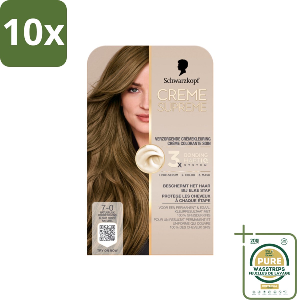 10 x Schwarzkopf - Haarkleuring - Creme Supreme 7-0 - Natuurlijk Donkerblond - 245g - Grootverpakking - Haarkleuring - Permanent - Donkerblond - Grijsdekking - Haarverf