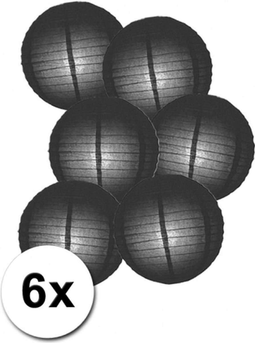 6 lampen - lantaarns - vouwbare handmatige ronde - 25 cm - zwart