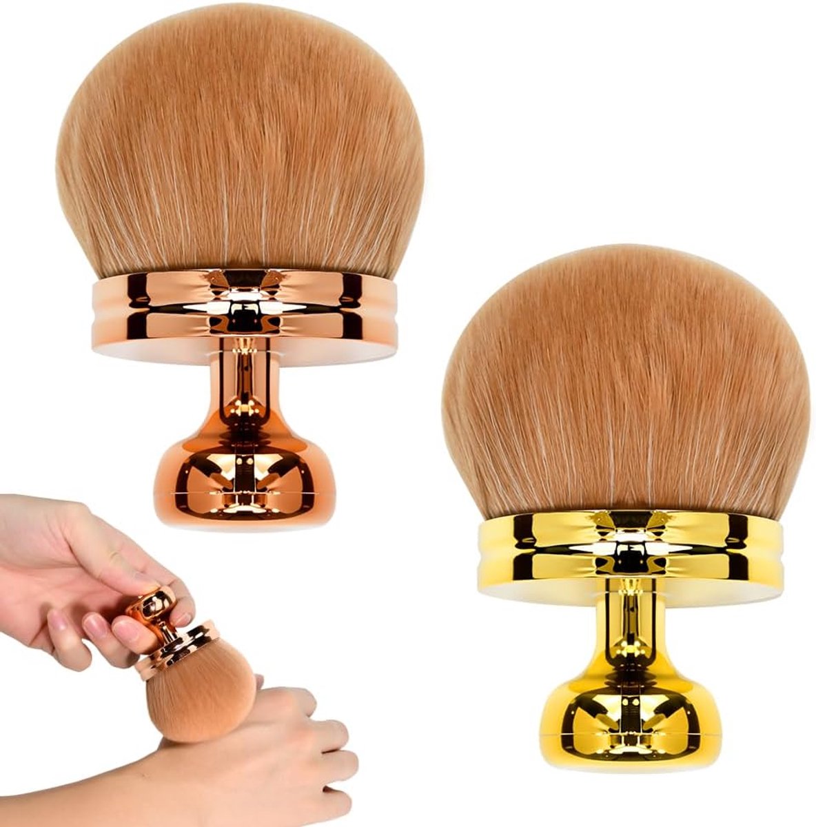 Makeup kwasten set - 2-delige Kabuki penselen - metallic kleuren - gelijkmatige aanbrenging van zelfbruiners - ShopVlot