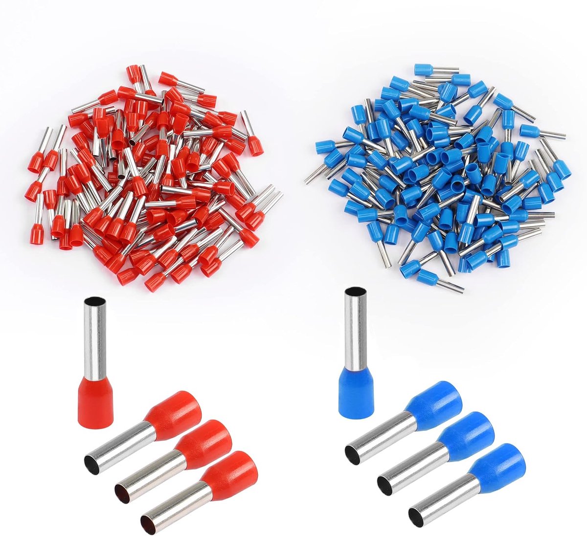Elektrische draad eindhulzen 200 stuks - 0,5 mm² - 10 mm² - Rood + Blauw - Veilig crimpverbinding - ShopVlot