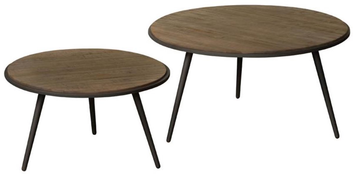 Tower Living Bijzettafel Rolo Set - Rond Grijs Hout - Ø75x40cm