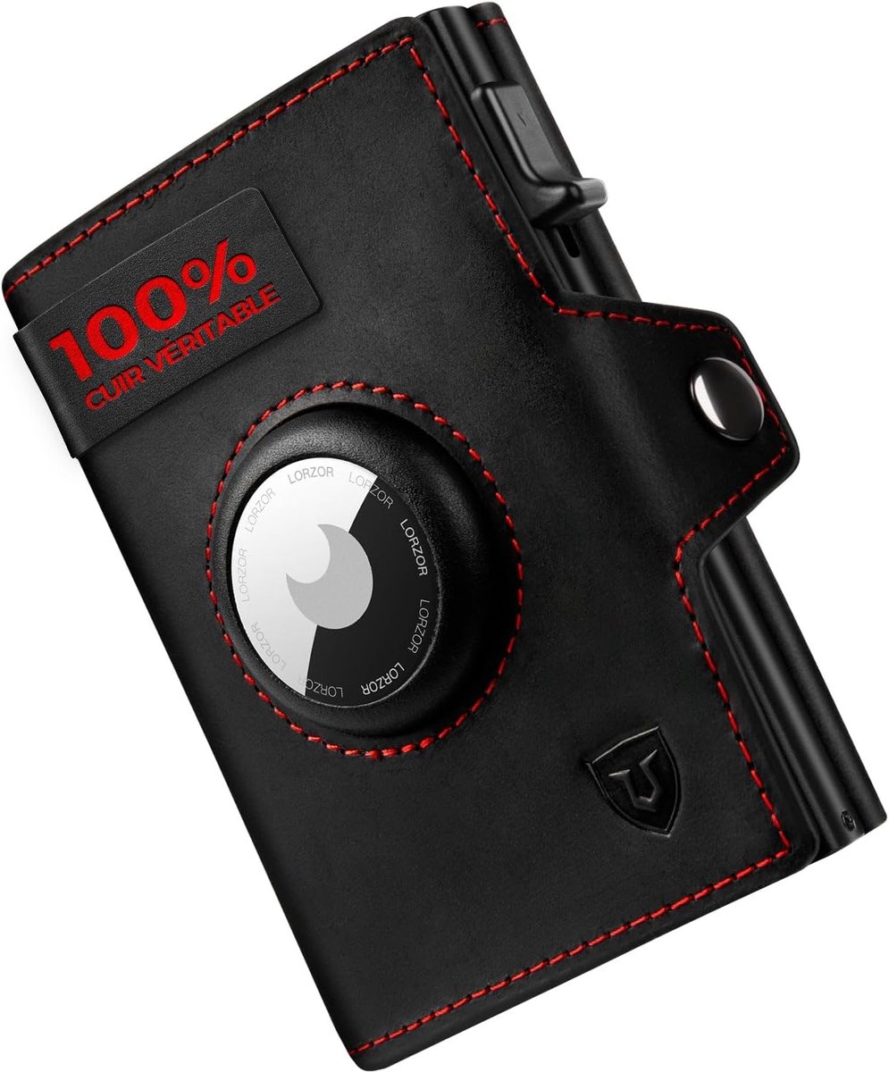Herenportemonnee met muntvak - Echt leer - RFID blokkering - Ruimte voor 10 kaarten - Modern zwart-rood - ShopVlot