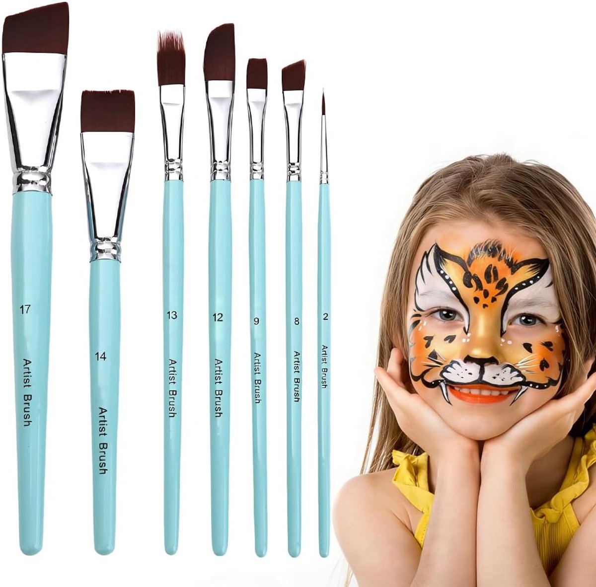 Make-upkwastenset voor kinderen - 7-delige blauwe kwastenset - schminkkwasten - ideaal voor theater en feestjes - ShopVlot