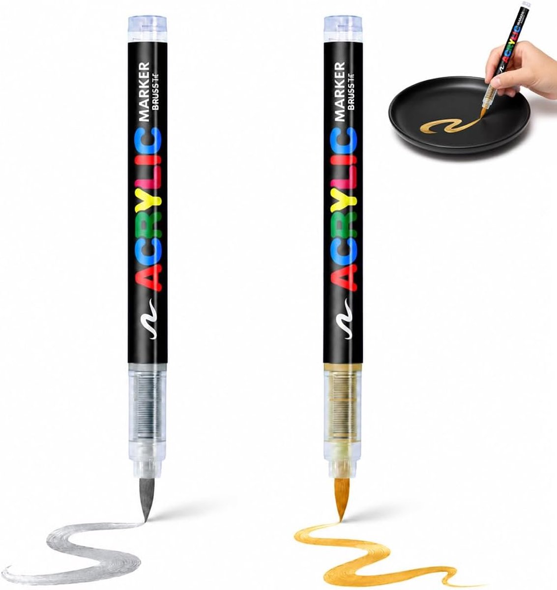 Acrylstiften 1-5 mm - Goud + Zilver - Watervast - Voor het versieren van stenen en meer - ShopVlot