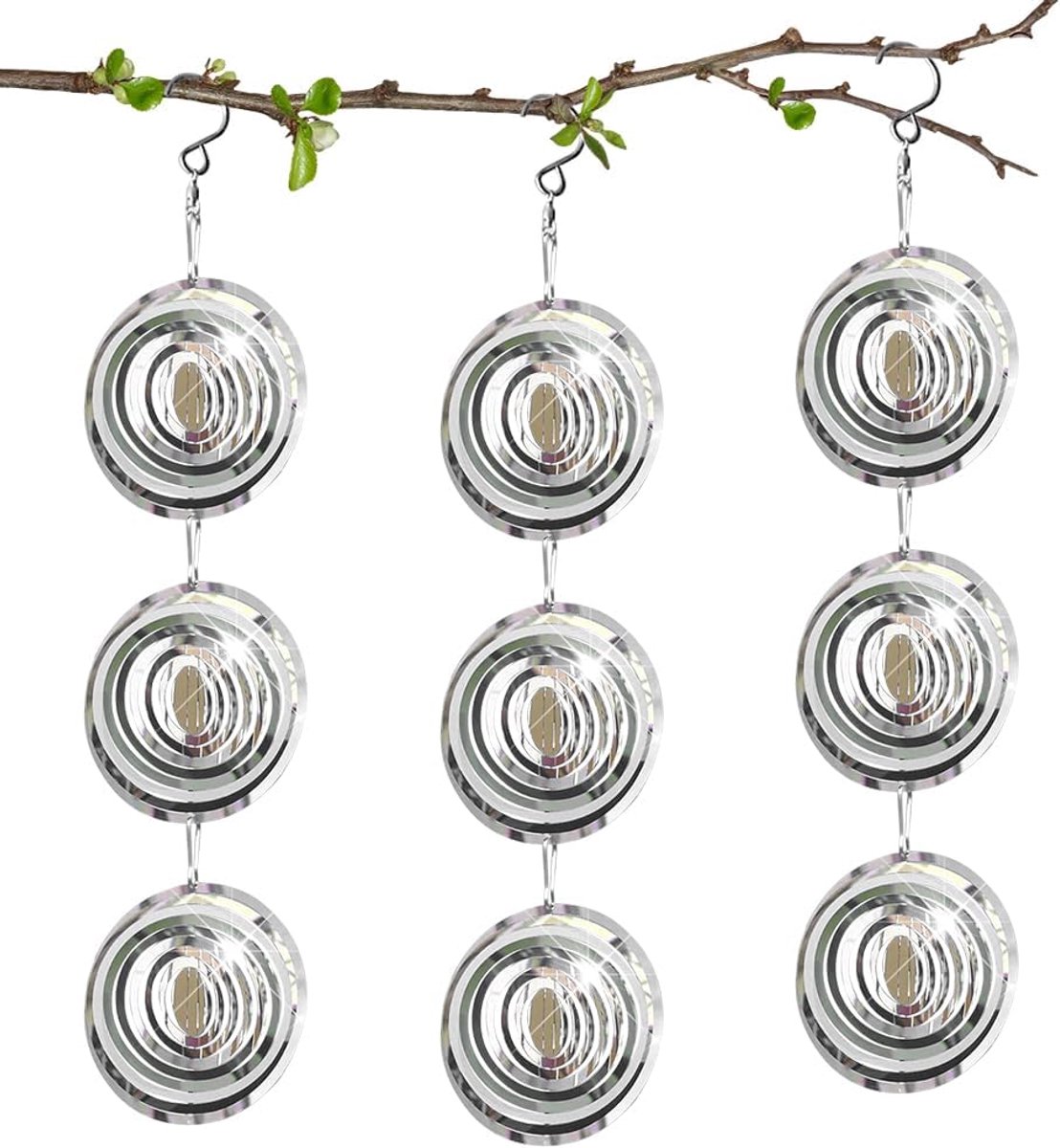 Reflecterende duivenafweer, rond, 3D-windspel van roestvrij staal, voor vogelafweer, decoratie voor balkon, tuin en - ShopVlot