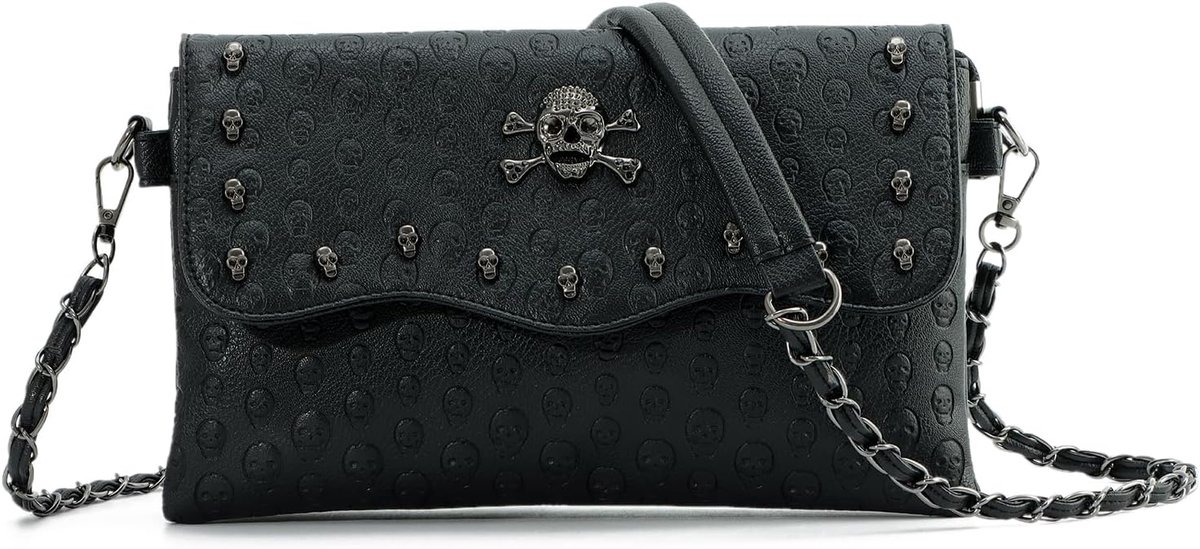 Schoudertas voor vrouwen - zwarte schedel met studs - crossbody hobo tas - opvallende uitstraling - ShopVlot