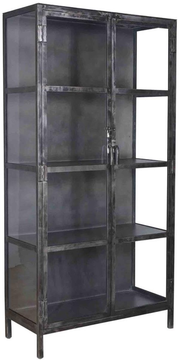 Giga Meubel Vitrinekast Rift - Zwart Metaal - 2 Deuren - 90x40x190cm