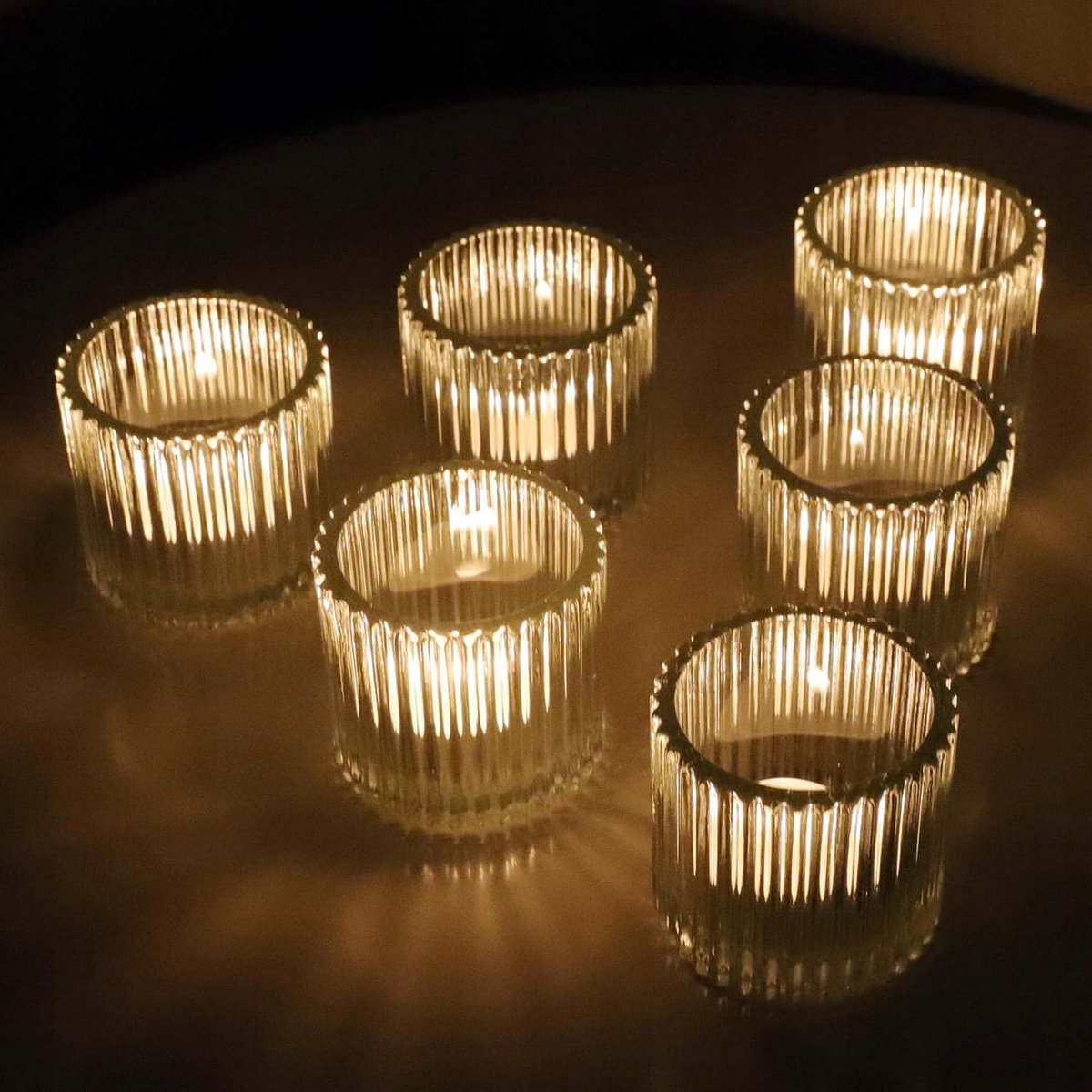 Vohocandle Glazen Waxinelichthouders, Set van 6, Vintage Stijl
