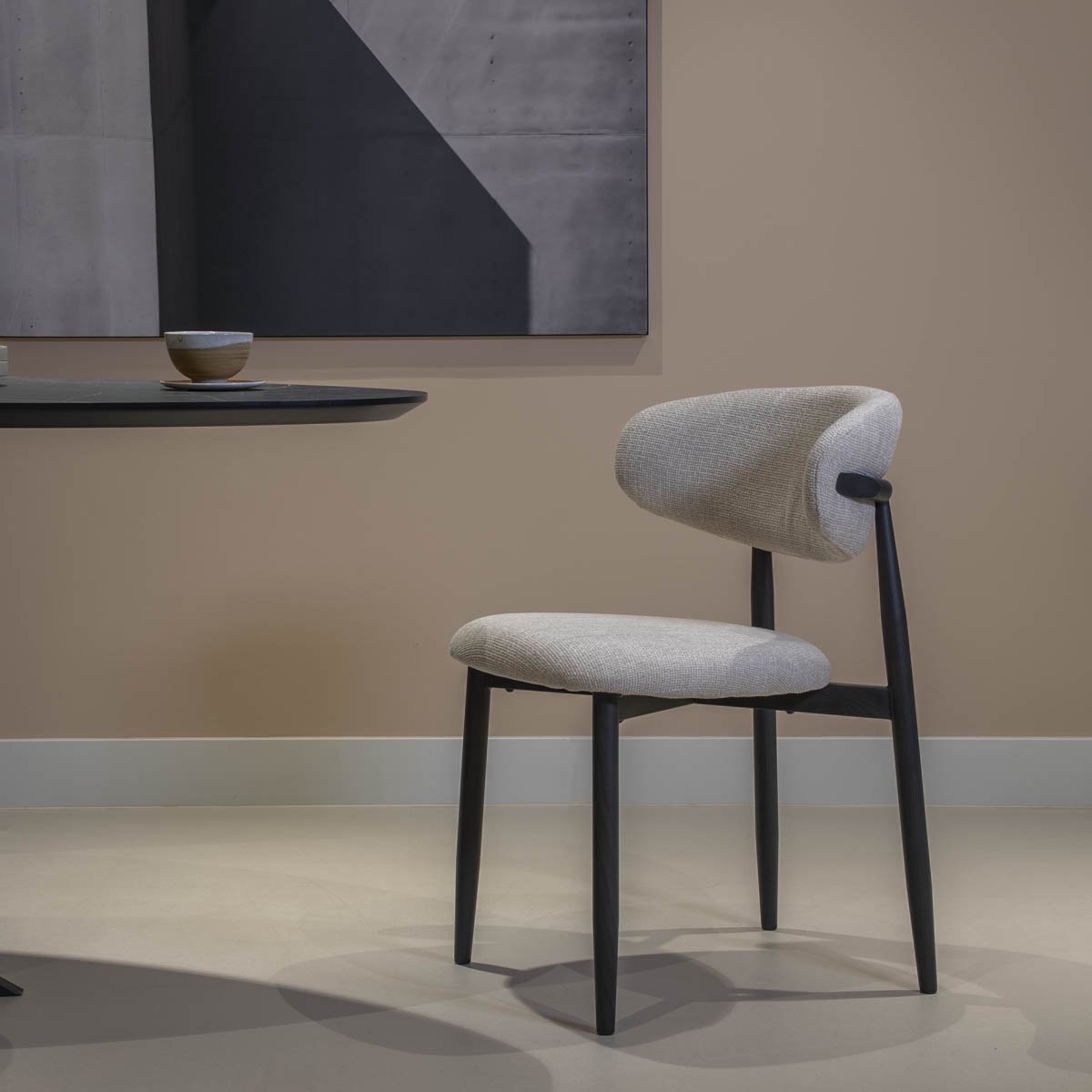 Giga Meubel Eetkamerstoel Alexia - Beige/Zwart - 52x56x77cm - Set van 2