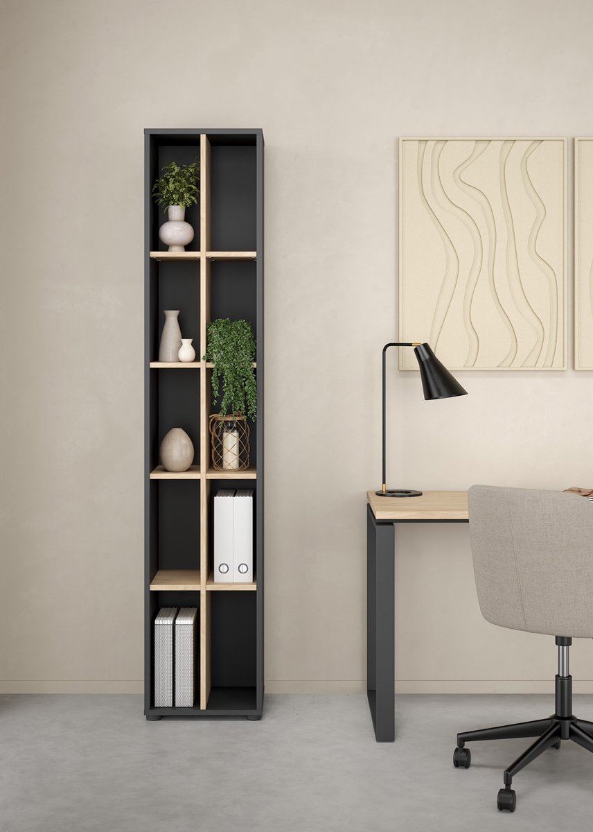 Giga Living Boekenkast Sign - Grijs/Naturel - 41x34x205cm