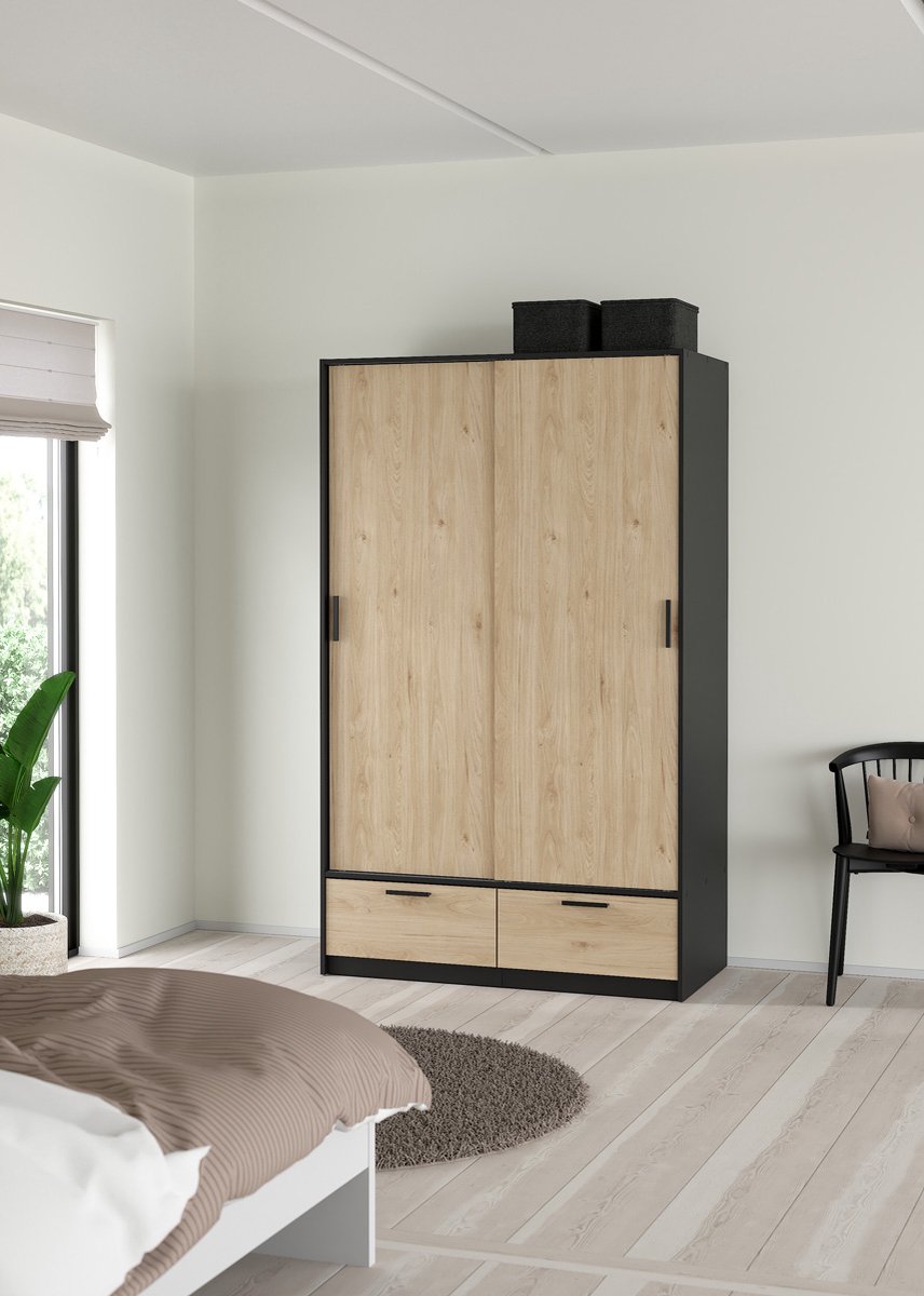 Giga Living Kledingkast Line - Zwart - 120x200x60cm