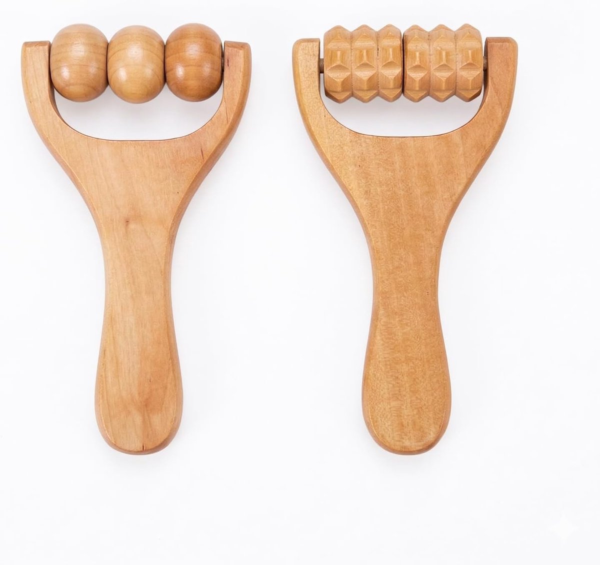 Massageroller set - houten fasciarol en littekenroller - ergonomisch ontwerp - ideaal voor gezicht en lichaam - ShopVlot