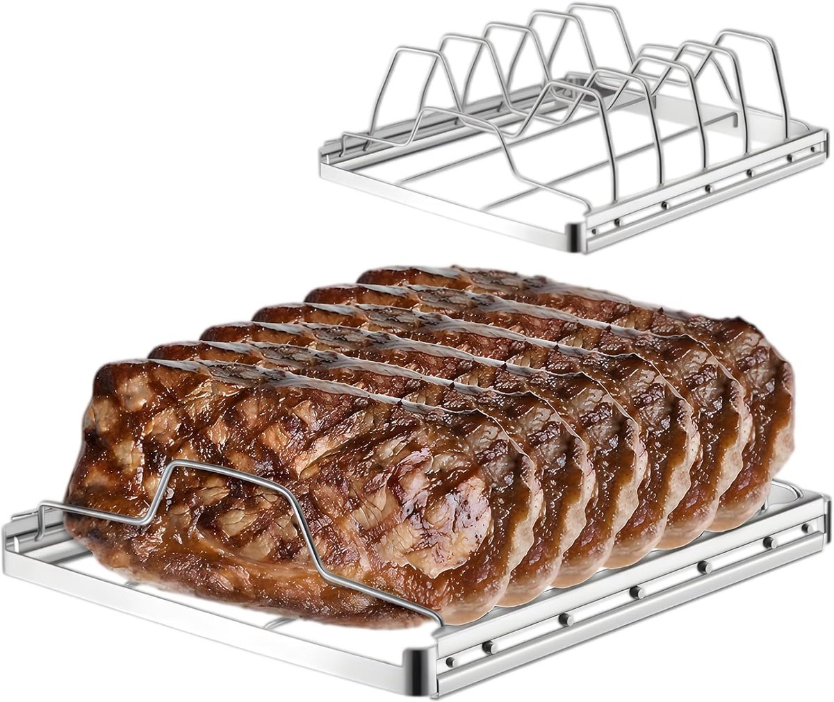 KZQ Roestvrijstalen spareribhouder voor grill en roken - Geschikt voor gas- en houtskoolgrill - BBQ-accessoire voor buitenkeuken - Zilver