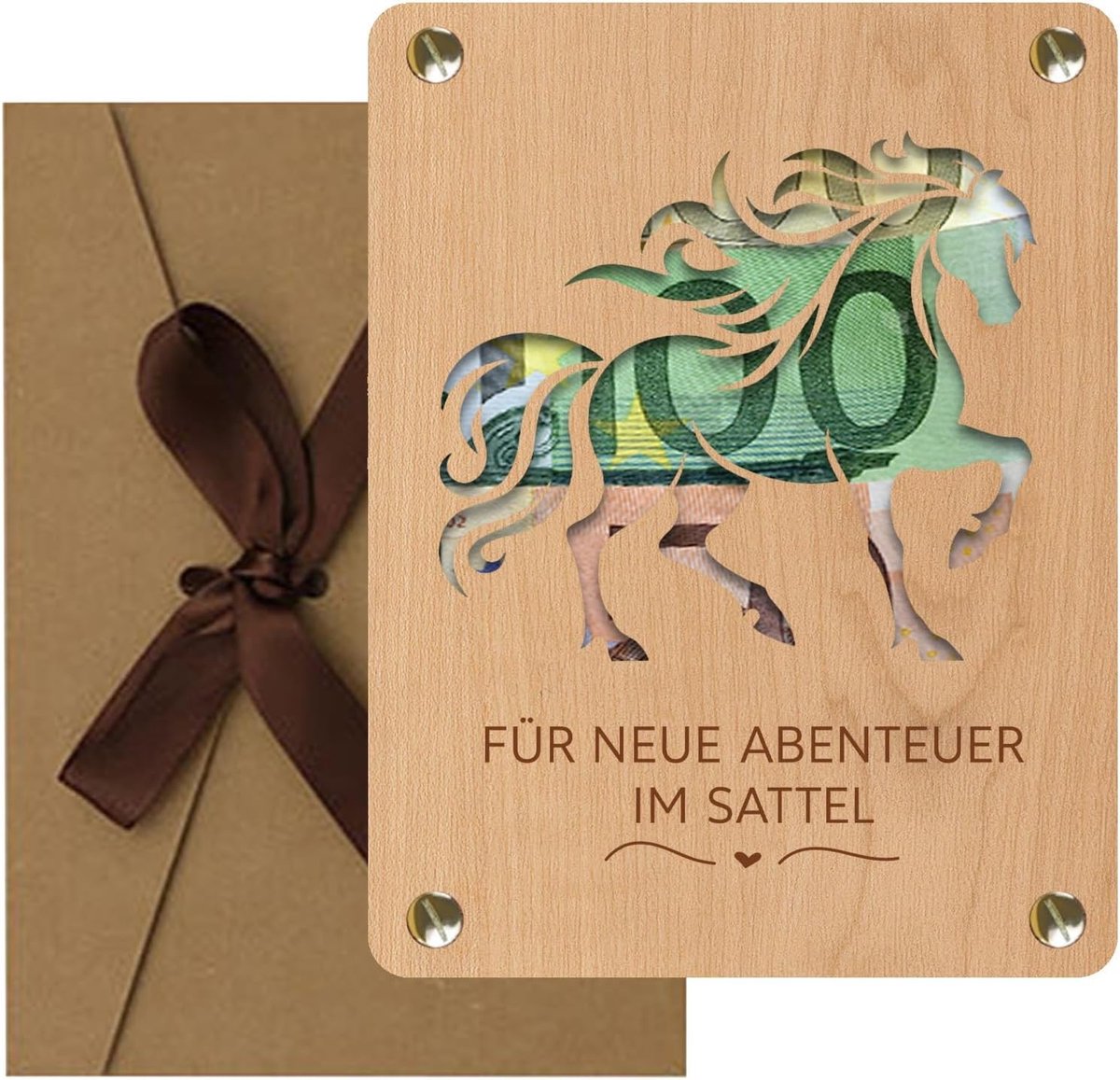 Houten Geldcadeau - Natuurkleur - 13 x 10 cm - Creatieve Verpakking voor Geld en Vouchers - Voor Paardenliefhebbers