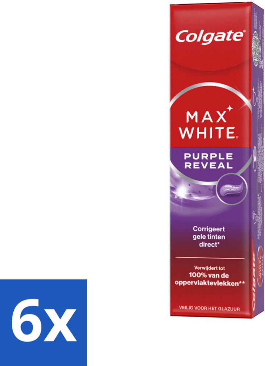 Colgate - Tandpasta - Max White - Purple Reveal - 75 ml - Voordeelverpakking - 6 stuks