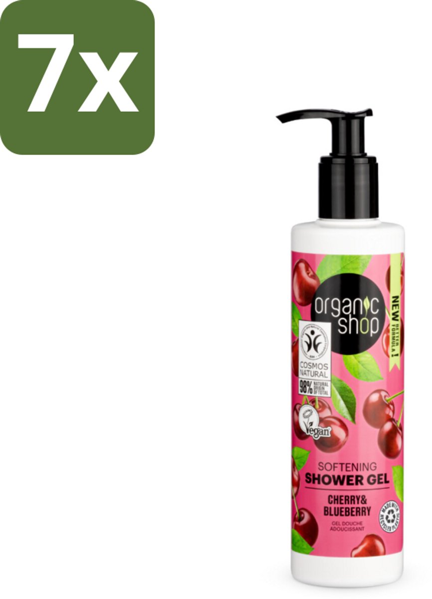 Organic Shop - Douchegel Cherry & Blueberry - Verfrissend en Hydraterend - 280 ml - Bulkverpakking - 7 stuks
