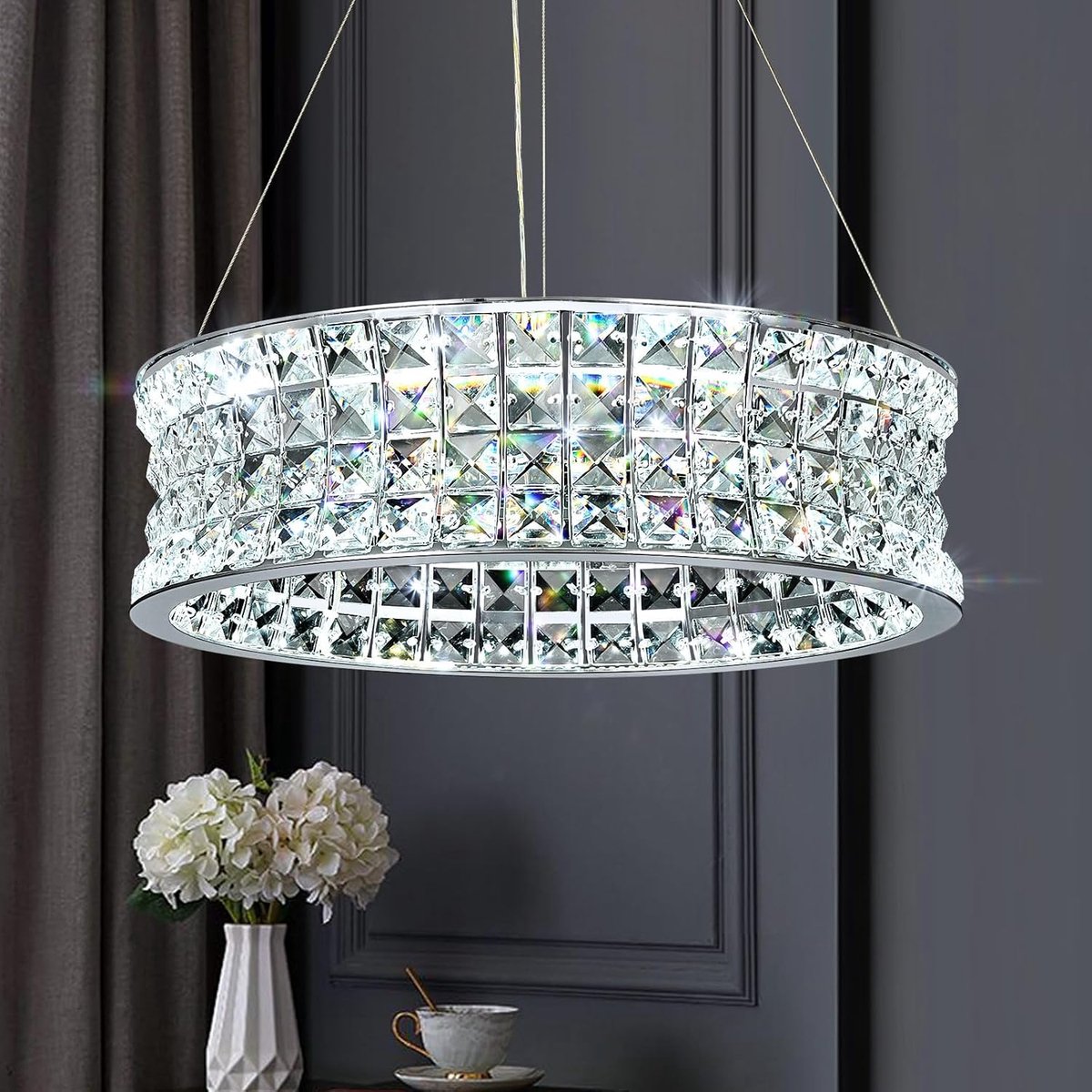 Kroonluchter D40cm - Modern kristal - LED chrome - Elegante verlichting voor eetkamer - ShopVlot