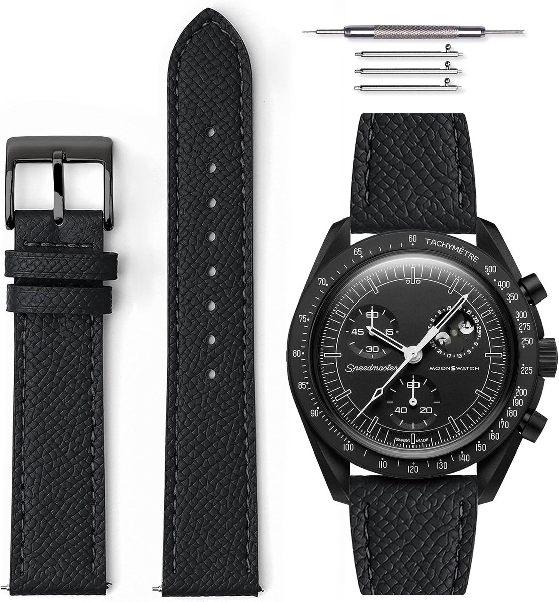 HORACE Grain Leather Universal Watch Strap with Quick Release Compatible with Omega x Swatch MoonSwatch 20mm - ShopVlot