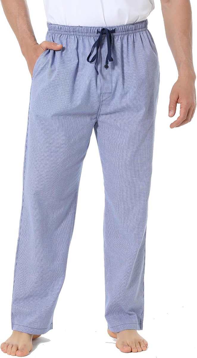 Men's 100% Cotton Pajama Bottoms, Woven Checkered Night Trousers, Lounge Pajama Pants with Pockets - ShopVlot