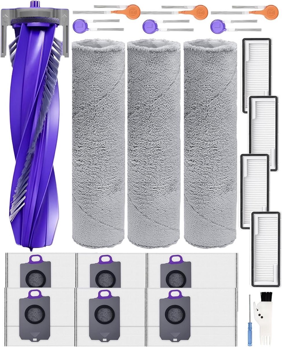 22 spare parts accessories compatible with Narwal Flow robot vacuum cleaner, 1 main brush, 3 track wipes, 4 HEPA - ShopVlot