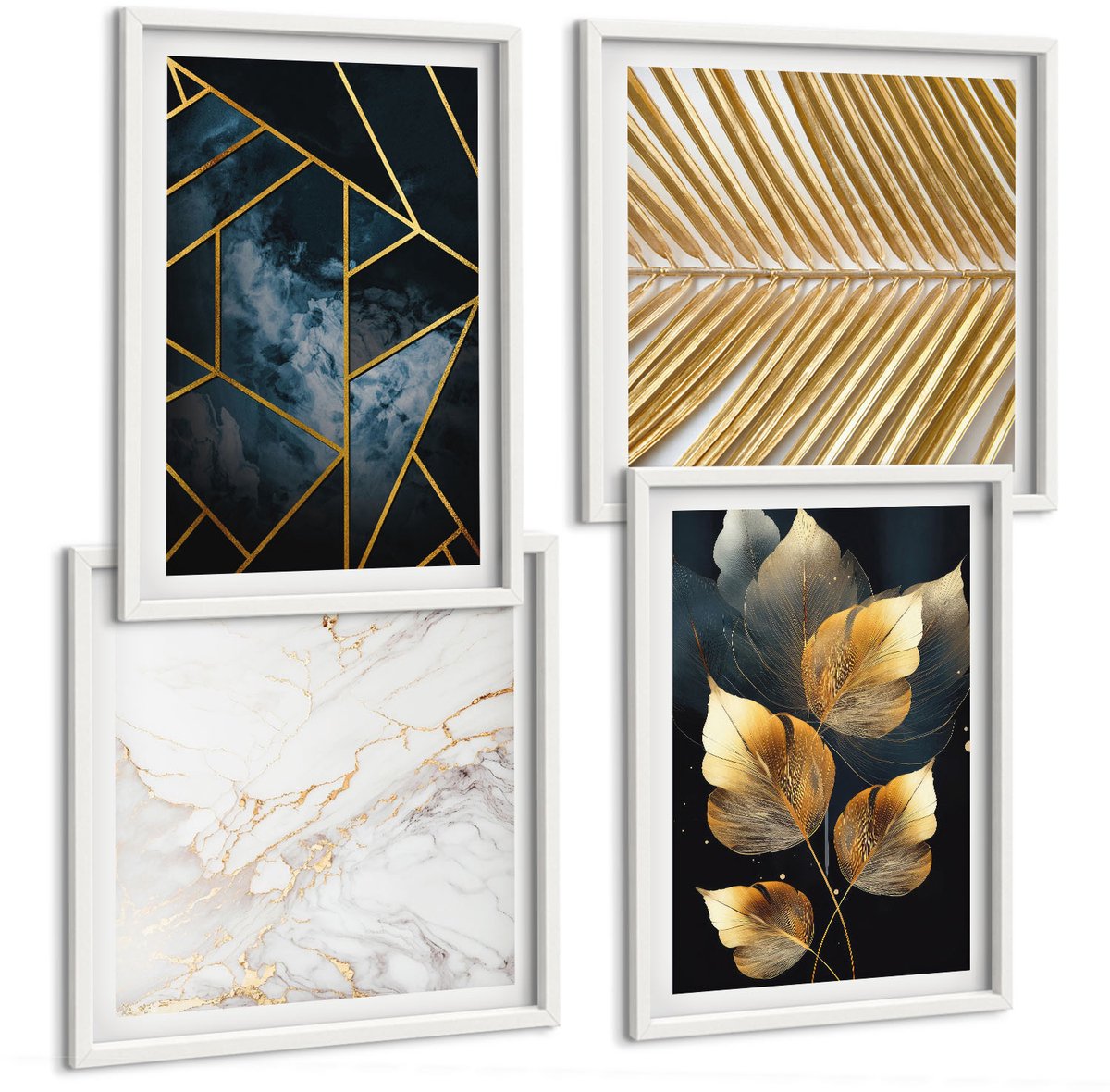 Tulup 4-Delige Schilderij Set - Moderne geometrische patronen en natuurlijke plantmotieven - 40x40 en 40x60 - Muurdecoratie - Decoratieve Schilderijen - Wohnzimmer - Moderne Wanddecoratie