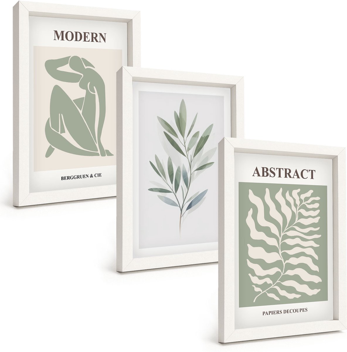 Tulup 3-Delige Schilderij Set - Matisse Design Aquarel Boho Planten - 20x30 - Muurdecoratie - Wanddecoratie - Hal