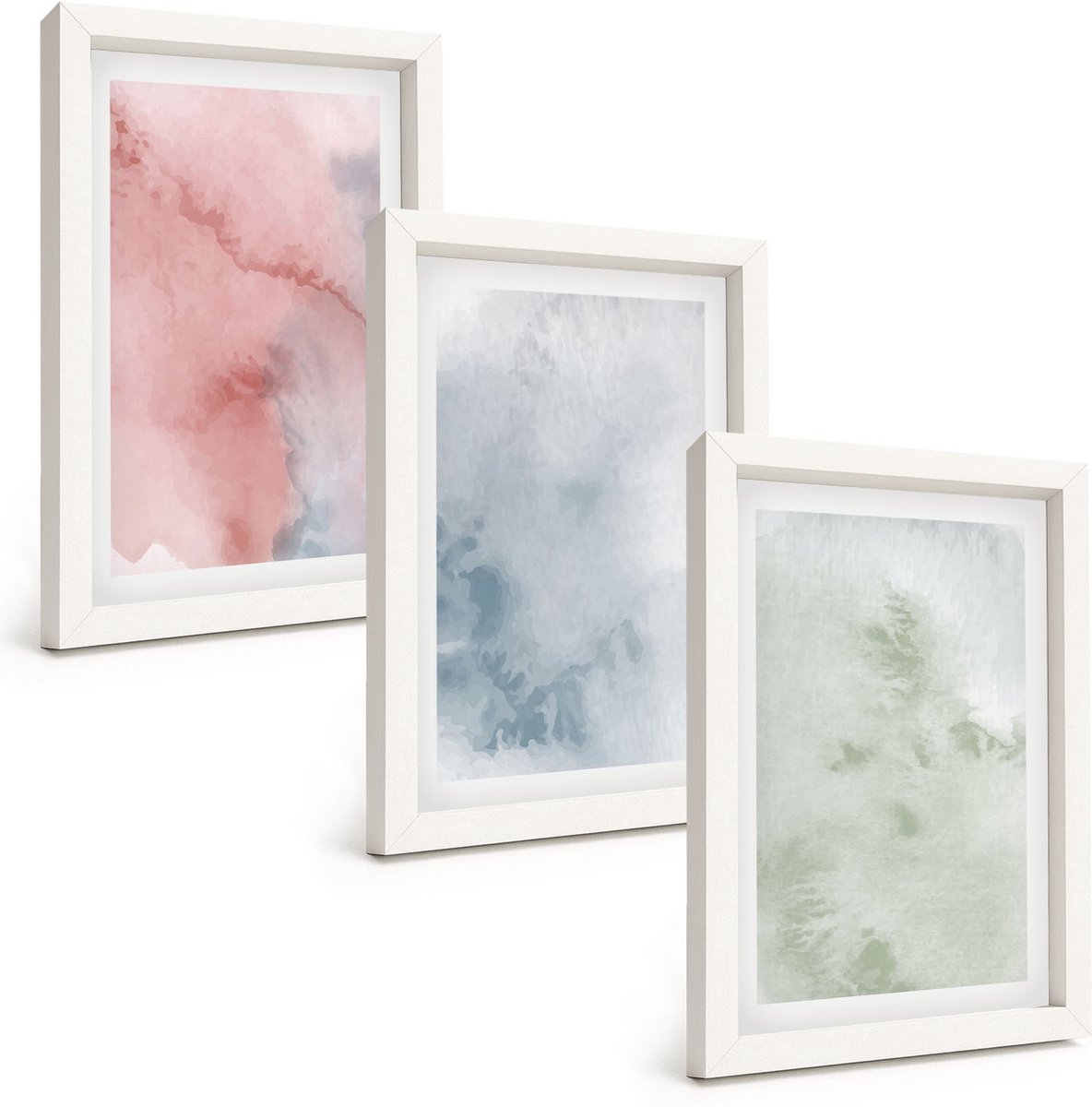 Tulup 3-Delige Schilderij Set - Pastelkleurige structuren, kleurrijke aquarelverf op canvas - 20x30 - Wanddecoratie - Woonkamer Decoratie - Moderne Wanddecoratie