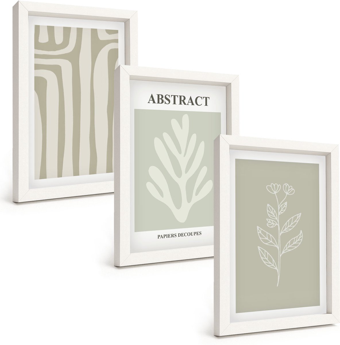 Tulup 3-Delige Schilderij Set - Abstracte plantpatronen in ingetogen kleuren - 20x30 - Moderne Wanddecoratie - Slaapkamer - Woonkamer Decoratie