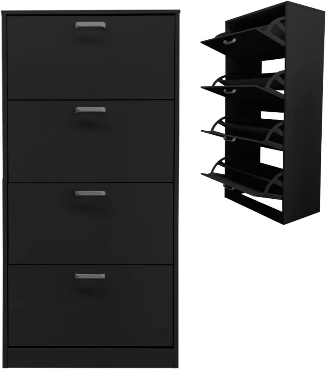 Shoe cabinet - shoe rack - 4 compartments with flap doors - black - ShopVlot