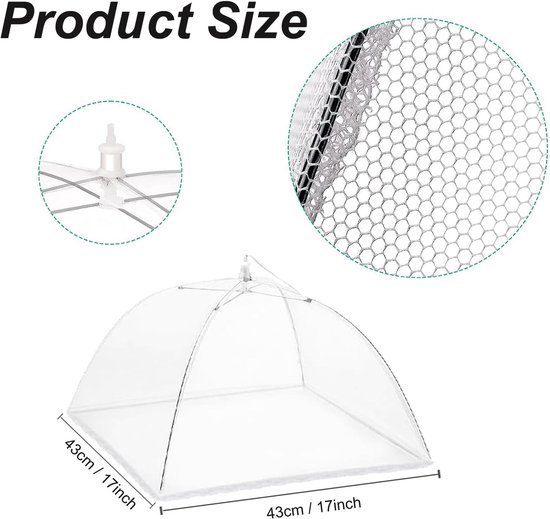 2 Stuks - Voedsel hoezen - Voedselhoezen opvouwbaar - Voedselkap vierkant - Wit voedselhoezen van gaas - 43 x 43 CM - beschermt eten tegen vliegen en insecten - geschikt voor thuis, picknick, barbecue en tuinfeest — afbeelding 2