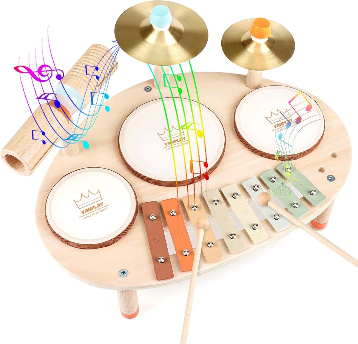 Houten speelgoed drumstel - kinderdrum en xylofoon - muzikale instrumenten voor 3-5 jaar