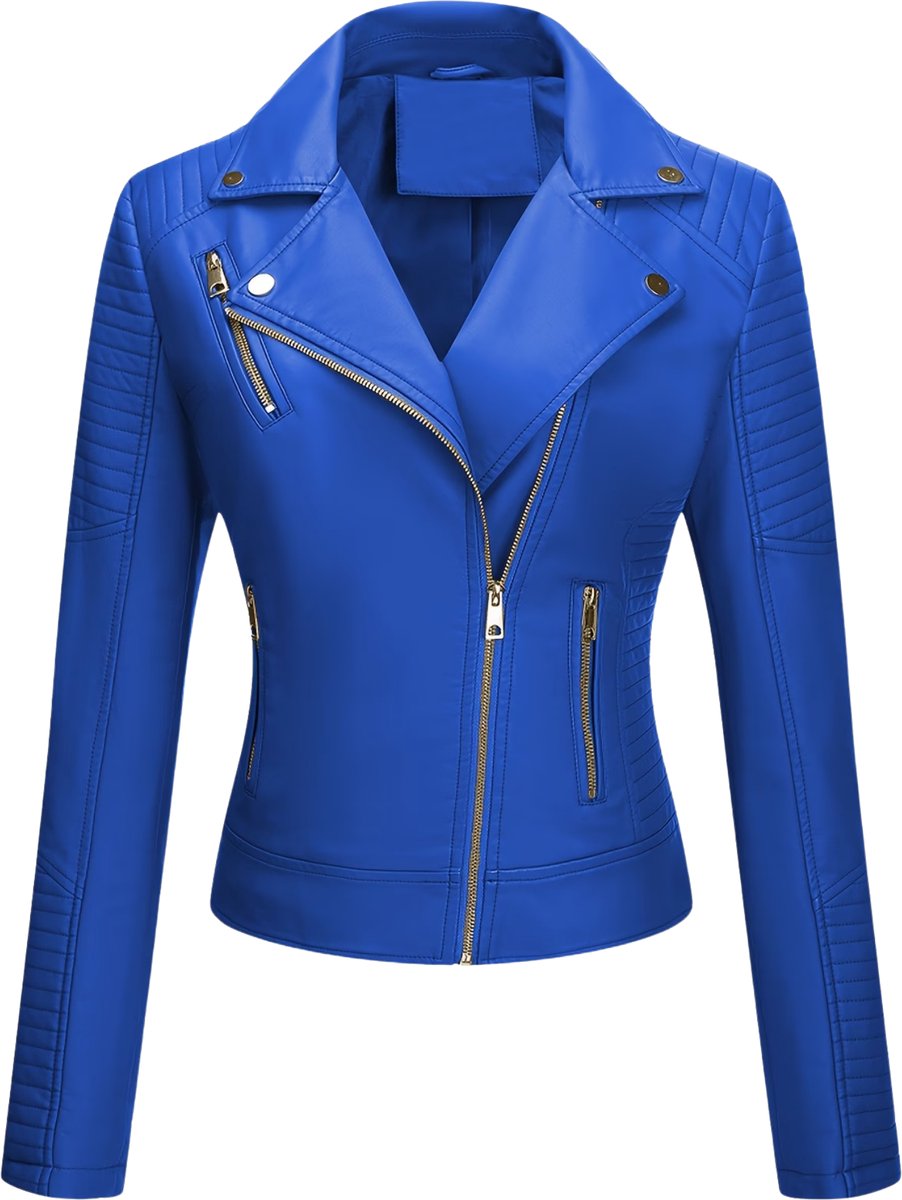 Currero Kunst Leren Jas Leather Jacket Lederen Jas Bomberjack Pilotenjack Blazer Biker Motorjas Motormuis Dames Blauw
