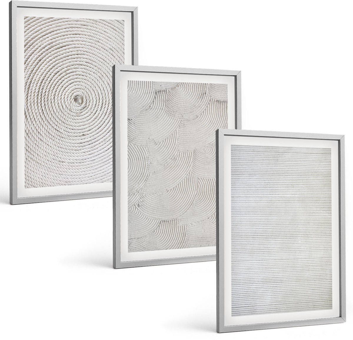 TULUP 4-Delige Schilderij Set - Geometrische kartonnen moderne patronen - 40 x 60 cm - Stijlvolle Muurdecoratie - Slaapkamer Zilveren lijst