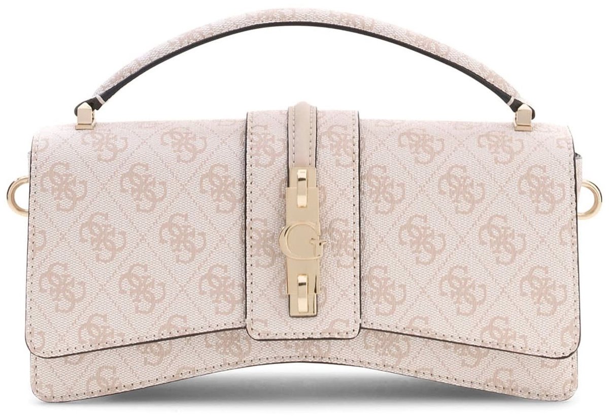 GUESS handtas schoudertas Yvonne Logo Mini Top Handle Flap Stone Logo beige