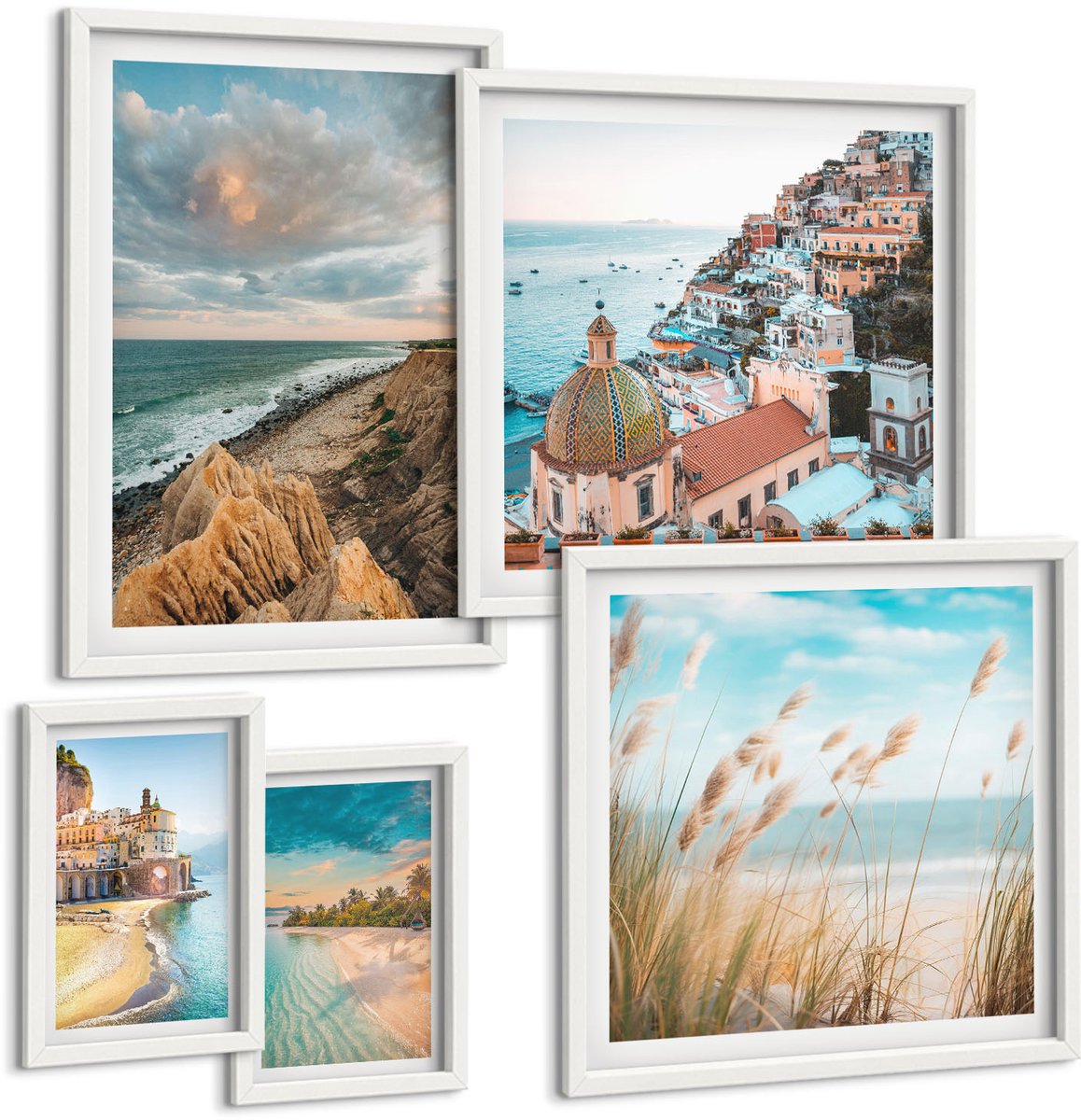 Tulup 4-Delige Schilderij Set - Kustlandschappen en pittoreske stranden van de wereld - 50 x 50 cm, 20 x 30 cm en 40 x 60 cm - Muurdecoratie - Wanddecoratie - Slaapkamer