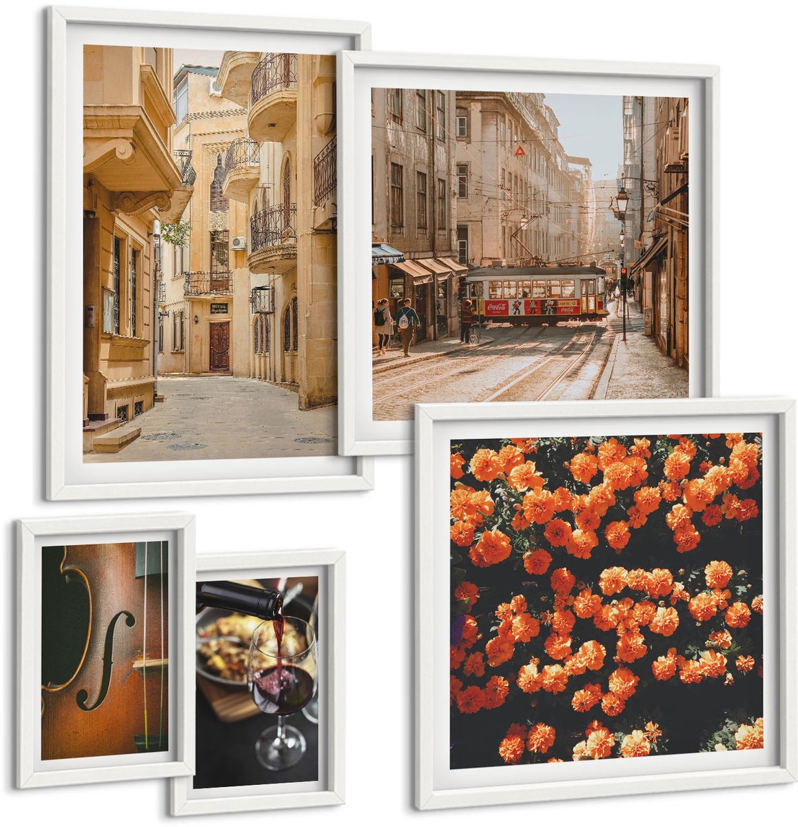 Tulup 4-Delige Schilderij Set - Charmante straatjes en heerlijke momenten in de stad - 50 x 50 cm, 20 x 30 cm en 40 x 60 cm - Moderne Wanddecoratie - Slaapkamer - Woonkamer Decoratie