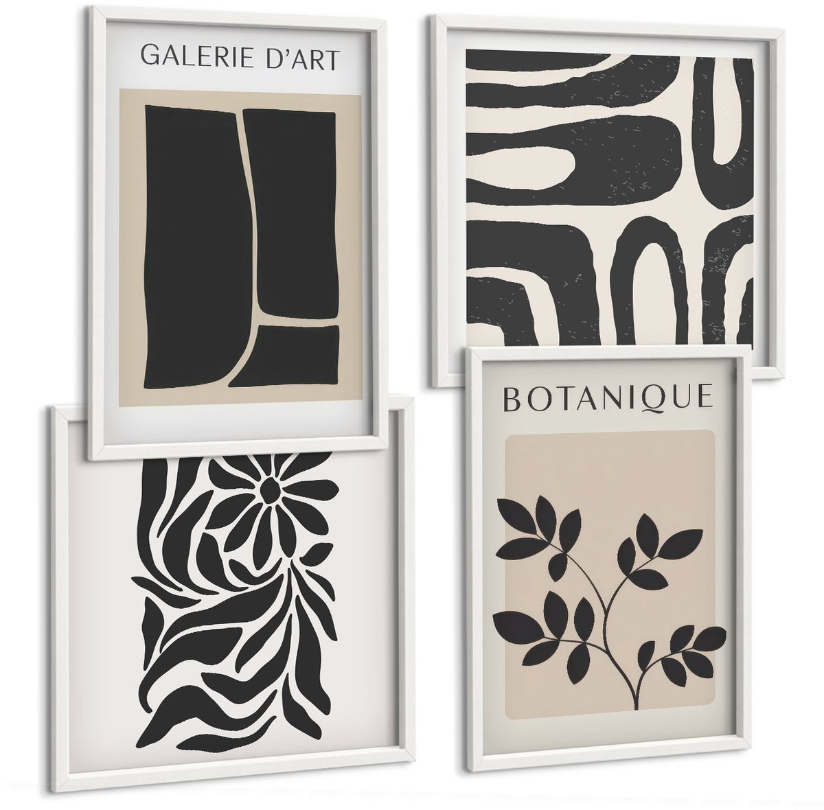 Tulup 4-Delige Schilderij Set - Abstracte bloemenpatronen en geometrische vormen - 40x40 en 40x60 - Muurdecoratie - Decoratieve Schilderijen - Wohnzimmer - Woonkamer Decoratie