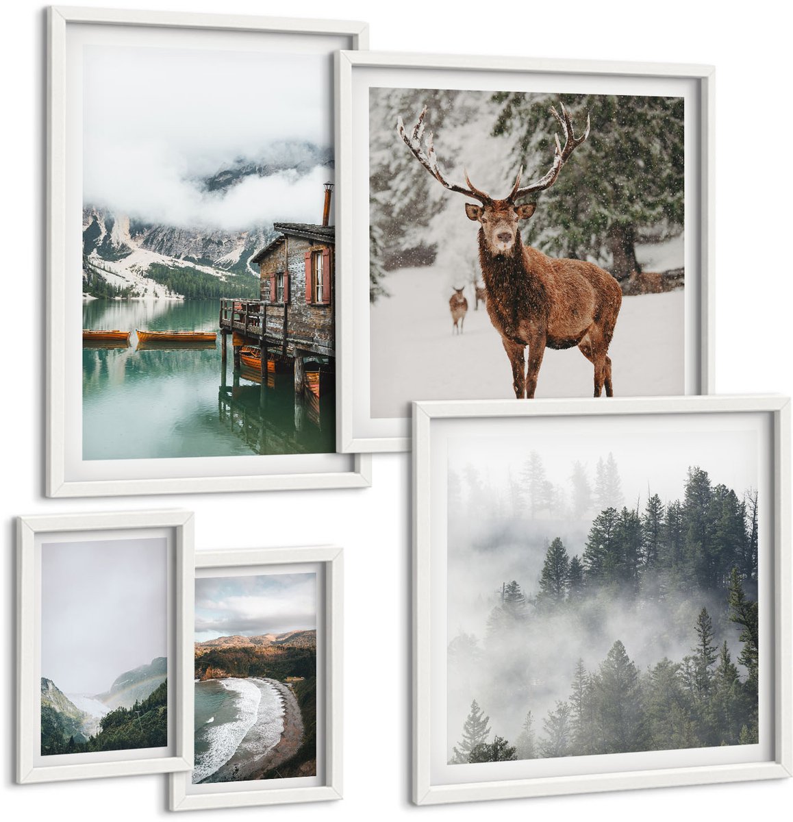 Tulup 4-Delige Schilderij Set - Natuur en dieren in berglandschappen - 50 x 50 cm, 20 x 30 cm en 40 x 60 cm - Muurdecoratie - Interieur Decoratie - Wanddecoratie