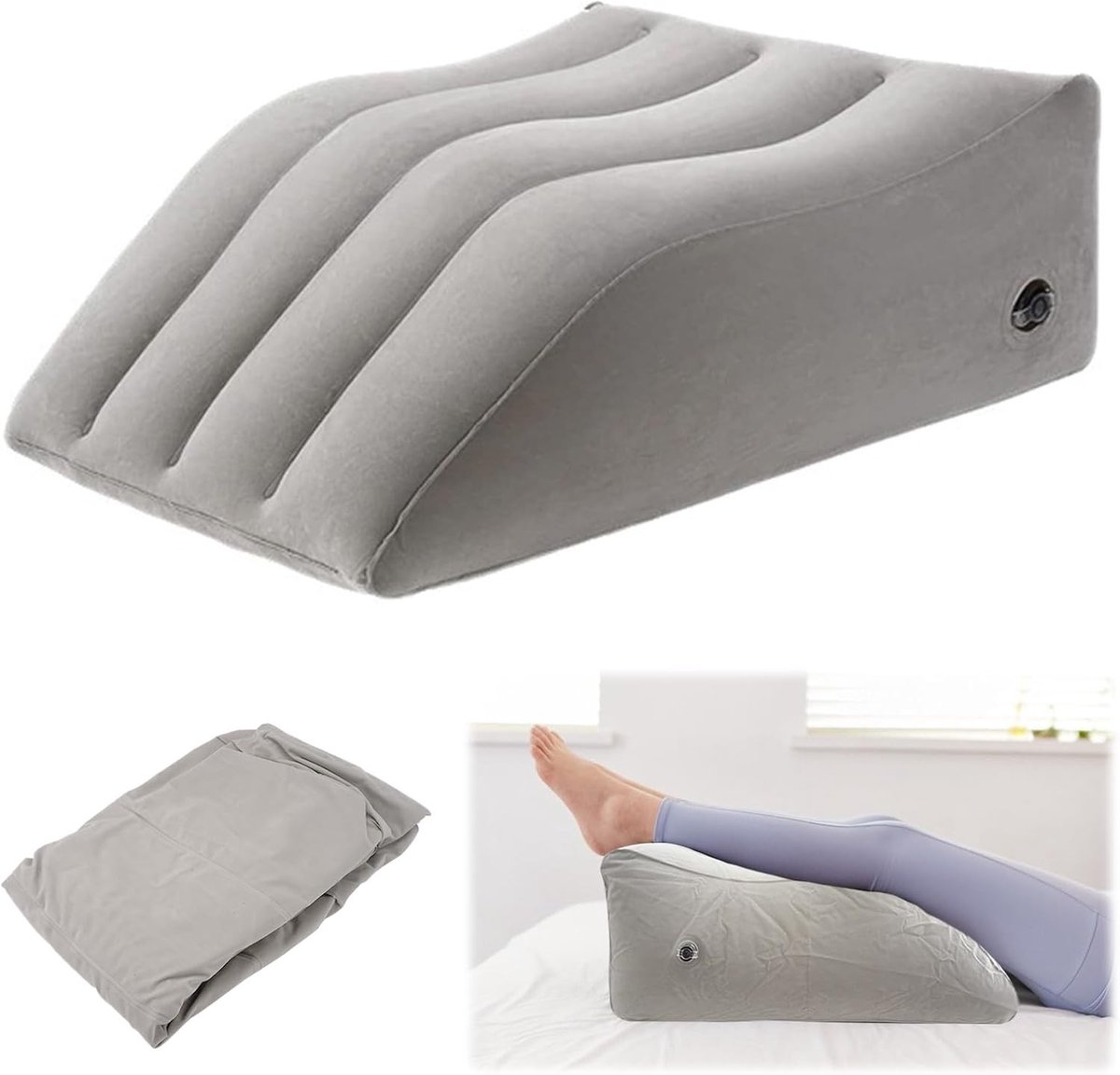 Beenverhoger voor in bed - Grijs - 63,5 x 50,8 x 24,1 cm - Opblaasbaar PVC Wigkussen - Voor Comfort en Ondersteuning
