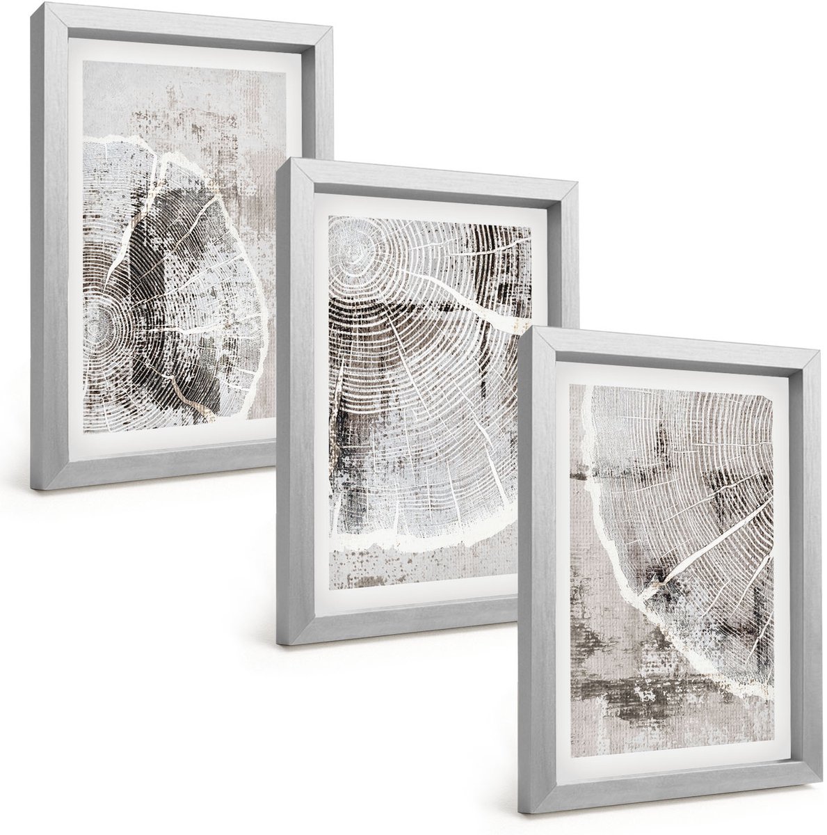 Tulup 4-Delige Schilderij Set - Houtnerfpatronen in grijstinten en wit - 20 x 30 cm - Stijlvolle Muurdecoratie - Kantoor - Decoratieve Schilderijen