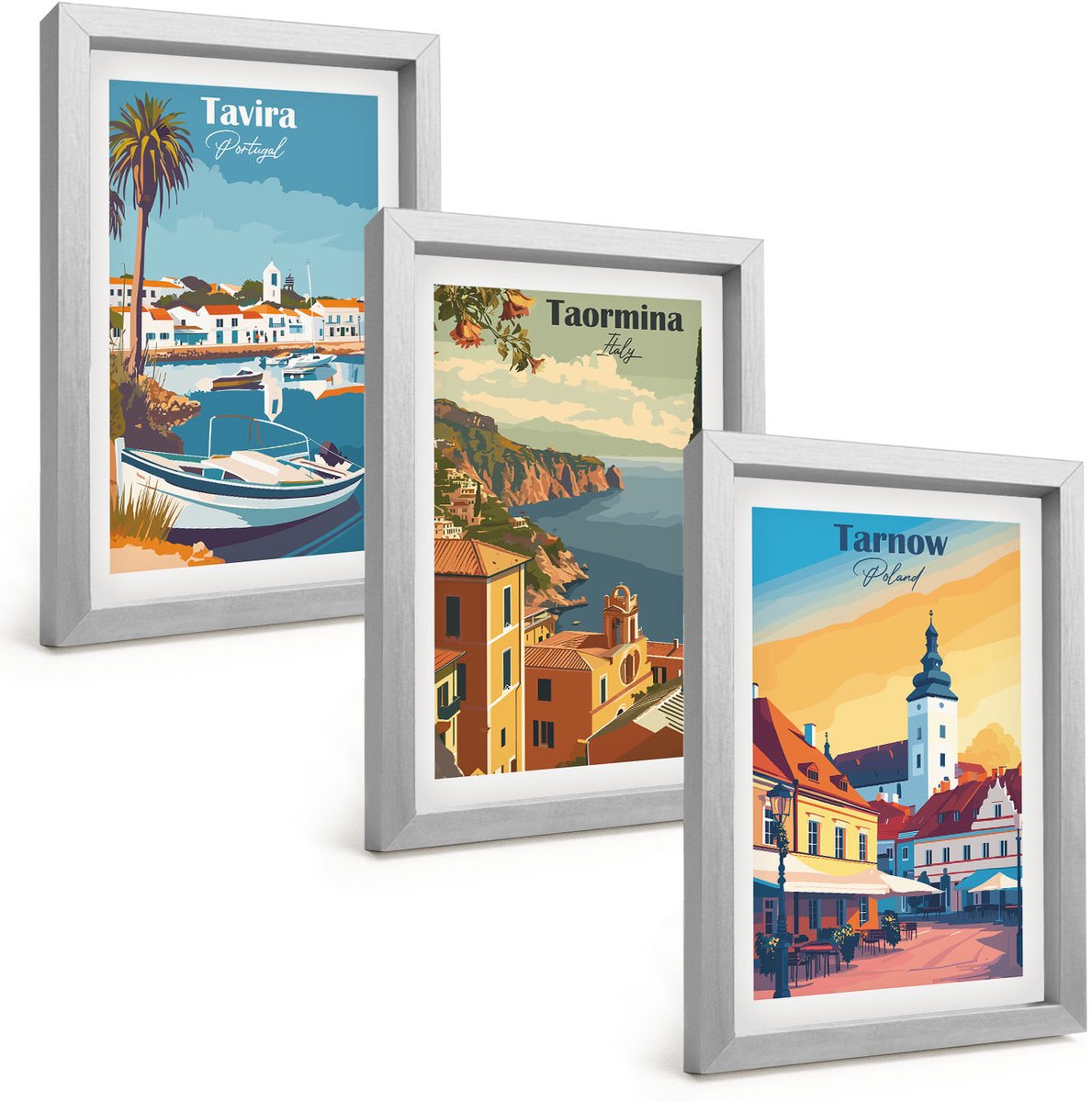 Tulup 4-Delige Schilderij Set - Uitzichten op kuststeden en hun architectuur - 20 x 30 cm - Schilderijen Set - Wanddecoratie - Woonkamer - Moderne Wanddecoratie