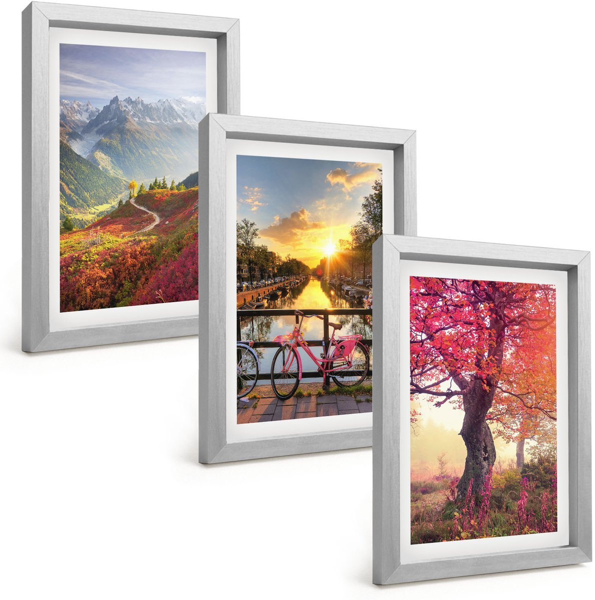 Tulup 4-Delige Schilderij Set - Berglandschappen met een fiets en een herfstboom - 20 x 30 cm - Decoratieve Schilderijen - Wanddecoratie - Hal