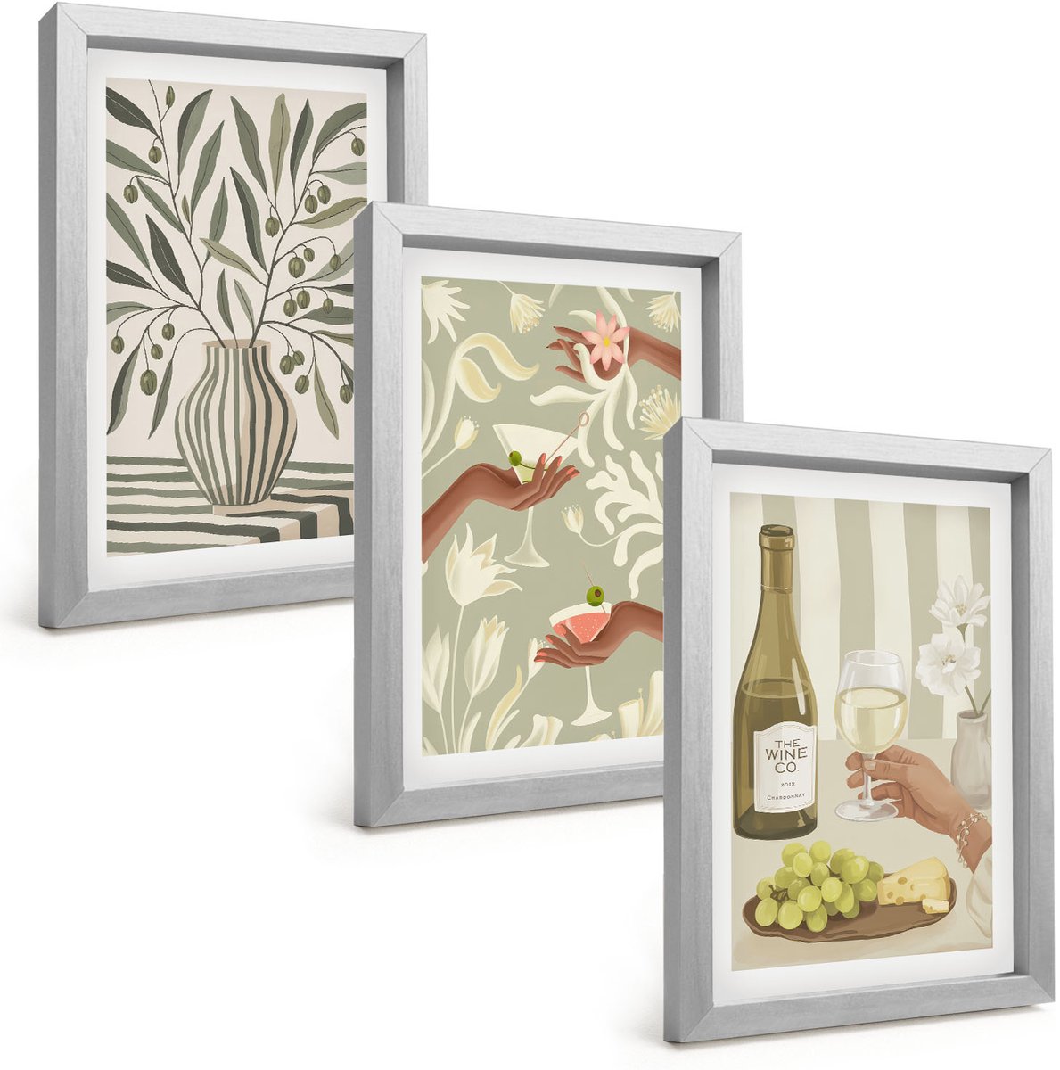 Tulup 4-Delige Schilderij Set - Olijfbloemen en rustieke cocktails - 20 x 30 cm - Muurdecoratie - Interieur Decoratie - Wanddecoratie