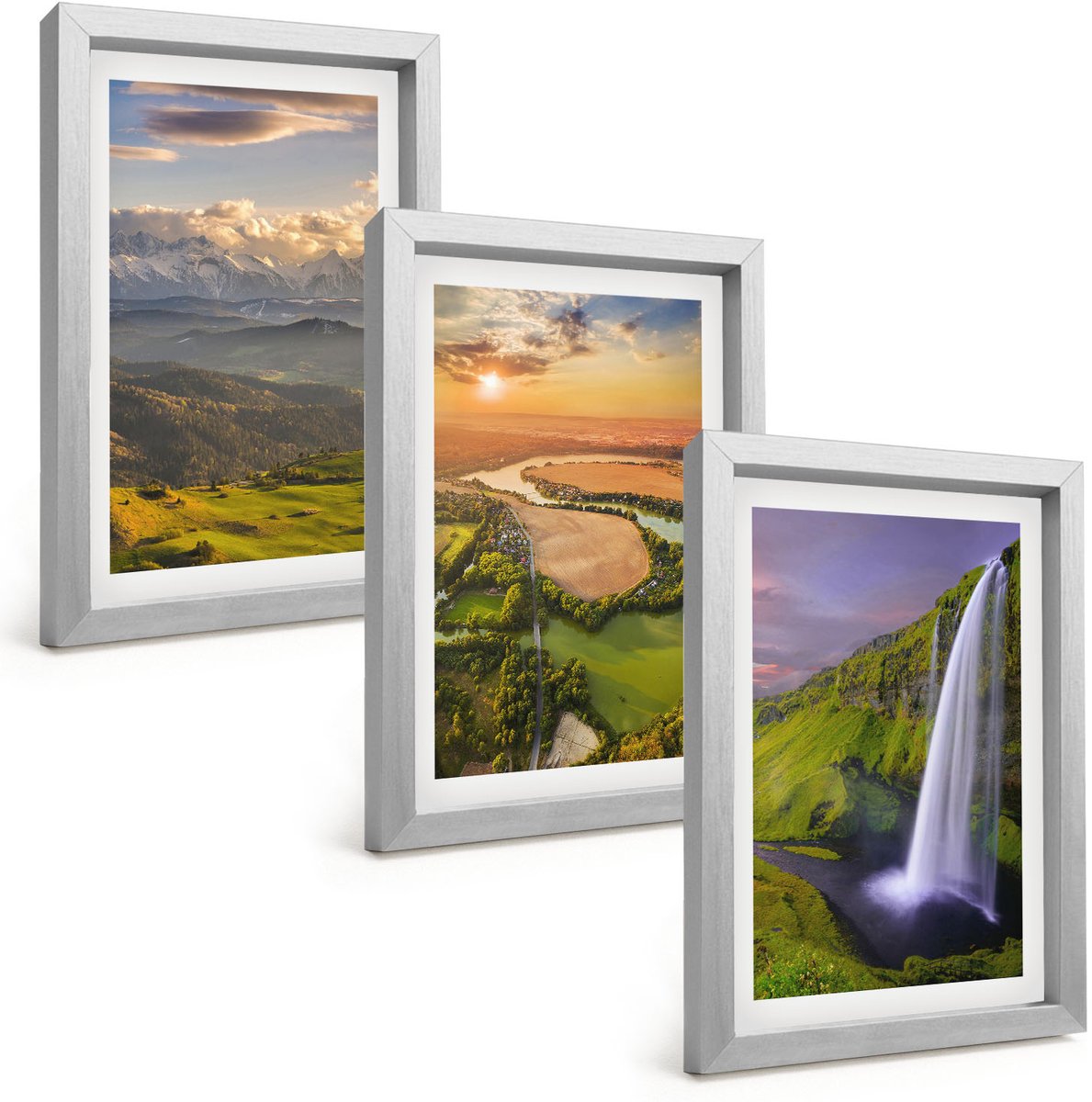 Tulup 4-Delige Schilderij Set - Uitzicht op een bergrivier en waterval in de natuur. - 20 x 30 cm - Stijlvolle Wanddecoratie - Interieur - Moderne Wanddecoratie