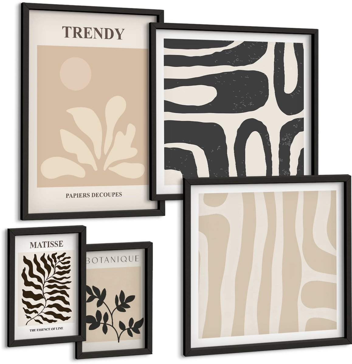 Tulup 4-Delige Schilderij Set - Stijlvolle plantmotieven en geometrische decoratieve vormen - 50 x 50 cm, 20 x 30 cm en 40 x 60 cm - Muurdecoratie - Schilderijen Set - Woonkamer - Moderne Wanddecoratie
