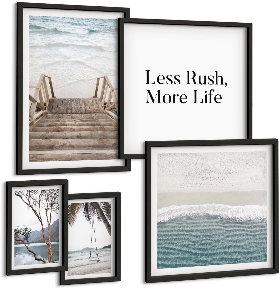 Tulup 4-Delige Schilderij Set - Rustige stranden en ontspannend uitzicht op zee - 50 x 50 cm, 20 x 30 cm en 40 x 60 cm - Wanddecoratie - Schilderijen Set - Interieur - Decoratieve Schilderijen