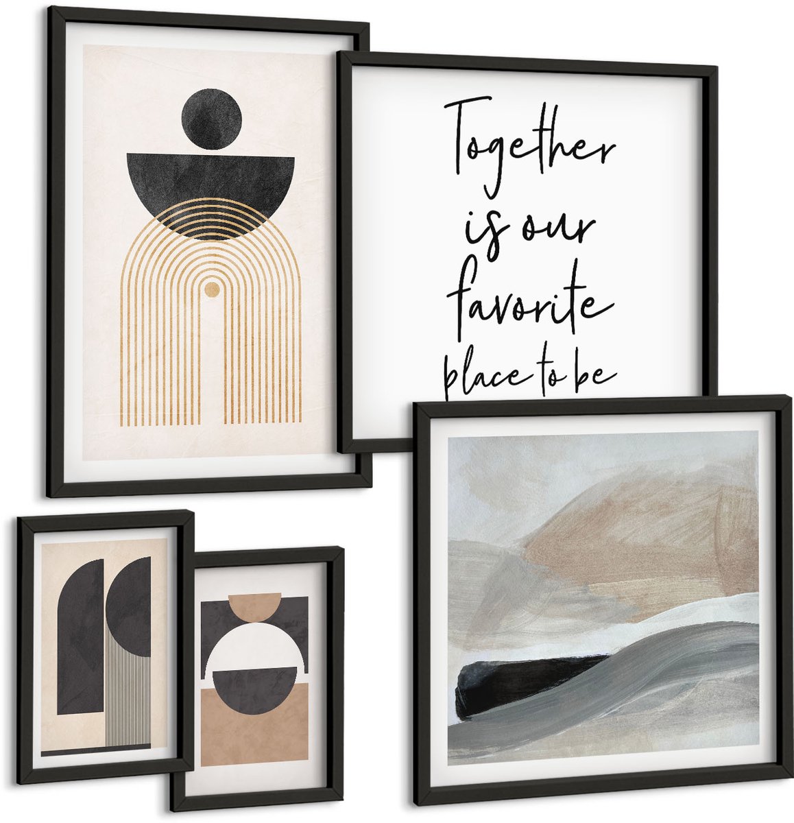 Tulup 4-Delige Schilderij Set - Abstracte geometrische vormen geïnspireerd door de natuur. - 50 x 50 cm, 20 x 30 cm en 40 x 60 cm - Muurdecoratie - Wanddecoratie - Hal